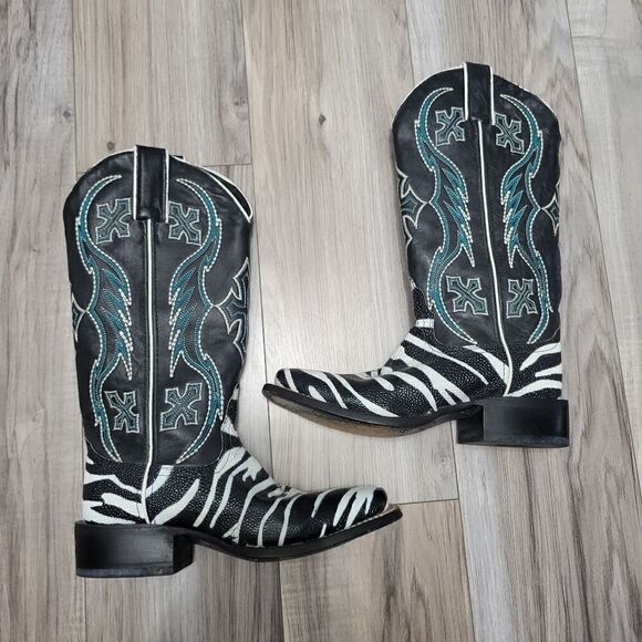 Nocona ladies safari rancher boots white tiger ray foot sz 5 can fit 5 1/2 - Picture 10 of 17